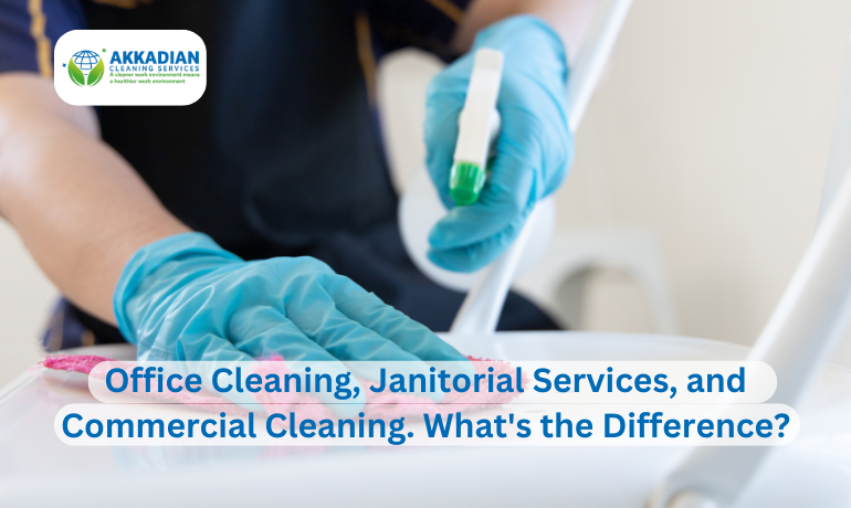 A visual comparison of office cleaning, janitorial services, and commercial cleaning, highlighting their distinct features.